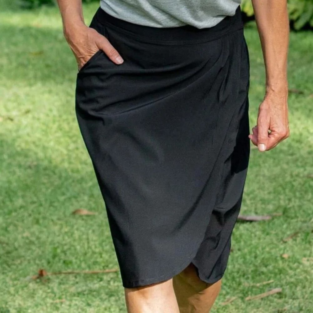 NEW NWT RIPSKIRT LENGTH 3 WRAP SKIRT stretch straight pencil pleats pockets sz M